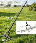 Heavy-Duty Dethatching Rake For Lawns 15 Inch With 19-Tine Steel Head, Adjustable Head And Long Handle on grass
