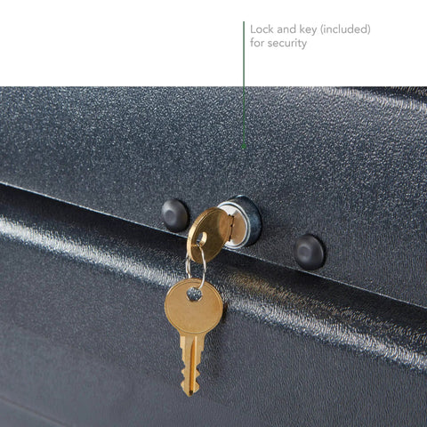 Close-up of lock and key on Vista XL Rear-Opening Cargo Box Black 18 Cu Ft UV-Resistant ABS Roof Rack Storage Tool-Free Mounting