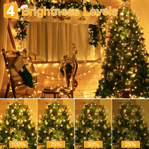 Christmas tree demonstrating 262ft Outdoor Christmas Lights With 800 LEDs, Plug In Exterior String Lights, 4 brightness levels