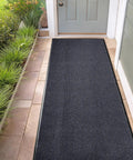 Extra Large Heavy Duty Commercial Entrance Rug Top Notch Walk Off Mat Built Tough For Heavy Foot Traffic Water Resistant Boot Scraper Gray Floor Mat positioned outside a doorway.