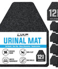 12 Pack Urinal Mats For Men Restrooms No Fuss Odor Control Ultra Absorbent Microfiber Mats Large Black Mats For Commercial Bathrooms Traps Spills And Keeps Bathrooms Fresh image showing packaging and mats stacked.