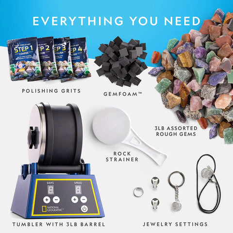 Rock Tumbler Kit With Extra Large 3 Lb Barrel, 3 Speed Motor, 9 Day Timer, Includes Rocks And Polishing Grit, Create Your Own Gemstones