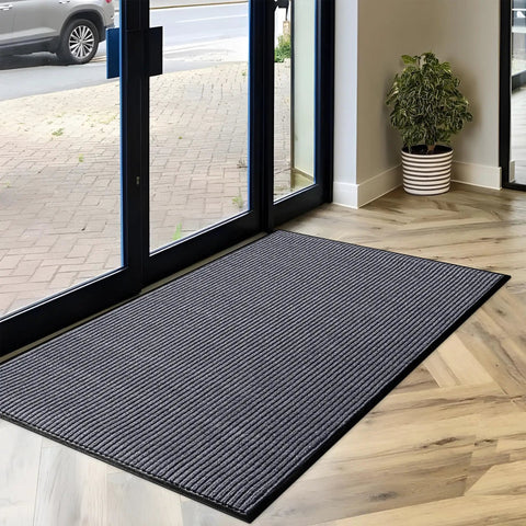 No Nonsense Heavy Duty 3 X 5 Foot Rubber Border Commercial Floor Mat For High Traffic Entrances Waterproof Charcoal Grey in office lobby