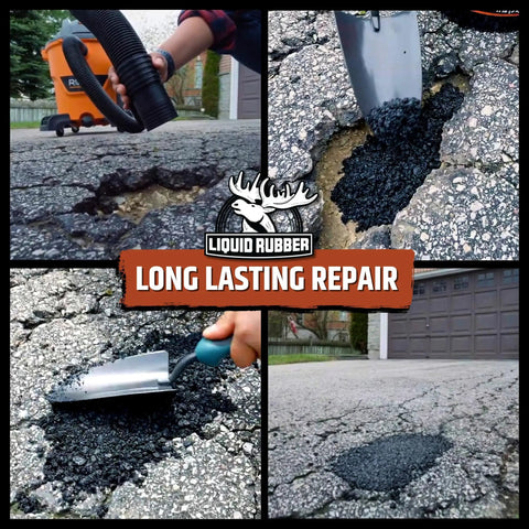 Ready To Use Asphalt Patch For Pothole Repair On Driveways, Parking Lots, Pathways And Roads With No Mixing Required, 11Lb Pail in use