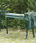 Folding Garden Kneeler Seat With Handles And Pouch, Heavy Duty Yard Chair With Soft Kneeling Pad, rust resistant steel frame, green