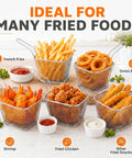 24 Pack Mini Square Fry Baskets Stainless Steel Mesh Holders with Heat Resistant Handles for crispy fries, chicken, and snacks