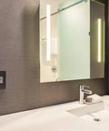 Adorne Tamper Resistant Self Test GFCI Outlet 15A Magnesium Finish With Matching Wall Plate in modern bathroom setting