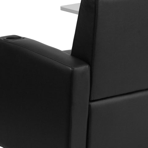 Close-up of George LeatherSoft Guest Chair With Tablet Arm And Cup Holder for offices and waiting rooms, black upholstery