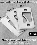 Top Shelf Door Strike Shim Plates With Stainless Steel Spacers Deadbolt Restorer Alignment Kit showing three thickness options.