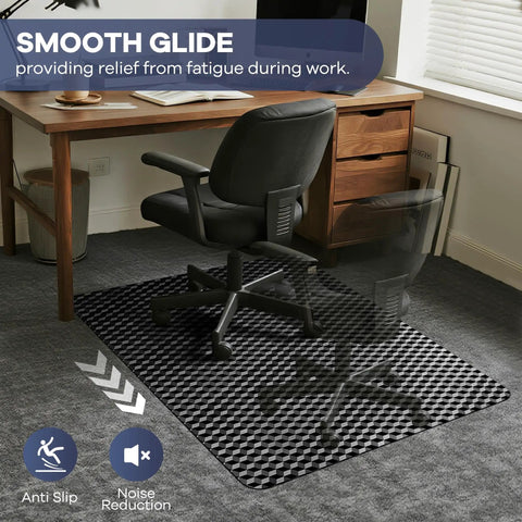 Chair on 48 by 30 inch chair mat for low carpet floors, thick and sturdy carpet protector for rolling office chairs, easy glide