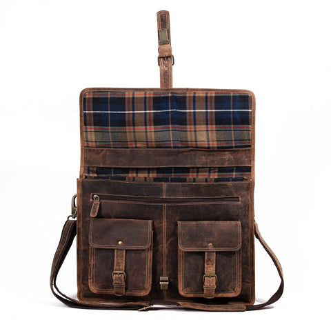 Open view of Premium Buffalo Leather 18 Inch Laptop Messenger Bag For Men And Women Dope Satchel Office Briefcase with YKK zippers
