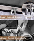 Comparison of strong zipper on Ultra Roomy 120L Breathable Blanket Storage Bag For King Comforters Bedding And Pillows and a weak zipper