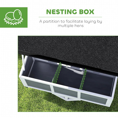 Nesting box of Mobile 43 Inch Chicken Coop With Wheels For Easy Relocation, wooden partition for laying hens.
