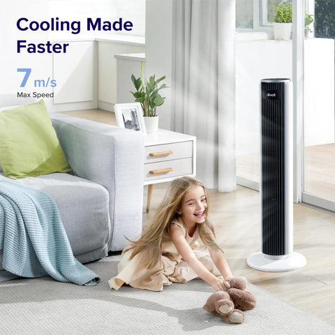 Beat The Summer Heat With This Whisper Quiet Bladeless Tower Fan Serving Smooth 90 Degree Oscillating Airflow, Slim Remote, Five Fast Speeds, Long Countdown Timer, Smart Bedroom Home Heating Cooling Essential