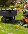 Beefy Dump Cart Pull Behind For Lawn Tractor With 750 Lb Capacity And 15 Cu Ft Heavy Duty Steel Utility Trailer in garden