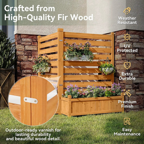 Must Have Outdoor Wood Privacy Screen With Planter Box For Air Conditioner And Trash Can, 2 Panel No Dig Fence in fir wood