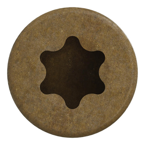 Finish Trim Screws No 7 By 3 In T10 Trim Head with Sawtooth Point, underhead threads, Tan Quik Guard, screw head close-up