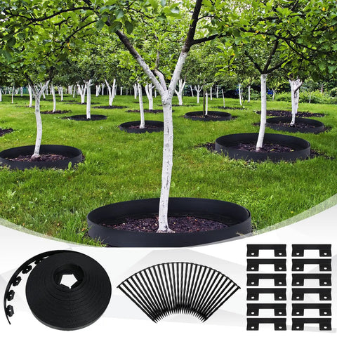 148 Ft Garden Landscape Edging Kit With 4 Inch Tall Border Easy Install DIY Friendly Includes 70 Spiral Anchors And 20 Connectors Black Border Roll For Walkways Flower Beds Lawns And Yard Decor surrounding trees