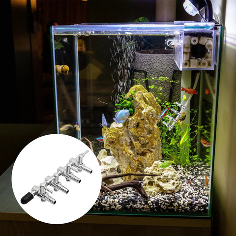 Built Like A Tank Premium Two Pack Four Way Aquarium Air Pump Splitter Valve For Fish Tanks Smooth Airflow Control Manifold installed in fish tank