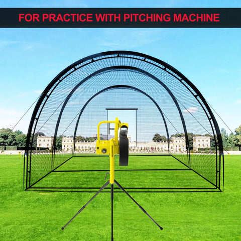 Pro Grade 32ft Backyard Batting Cage With Complete Hitting Net and Pitching Machine