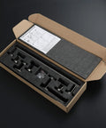 Packaging of Six Piece Brushed Gun Metal Bathroom Hardware Set With 18 Inch Towel Bar Toilet Paper Holder Four Robe Hooks