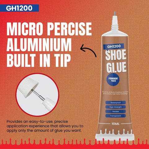 GH1200 shoe glue 10ml tube with micro precise aluminum tip for accurate application of strong adhesive, waterproof and high strength
