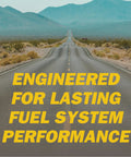 Open road with text 'Engineered For Lasting Fuel System Performance' depicting benefits of All In One ATF Transmission Fluid For Automatic Transmissions Power Steering Torque Converters And Hydraulic Drives Dexron III, II E, Ford Mercon Compatible Keeps Your Ride Shifting Smooth In High Mileage Cars Reduces Slipping And Rough Shifts 1 Liter