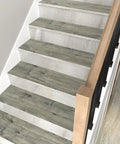 Peel And Stick Waterproof Floor Tiles In Blue Reclaimed Wood Look Vinyl Plank Flooring 6 By 36 Inch Planks DIY Friendly 36 Pack on stairs