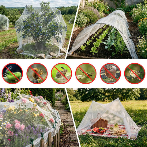 Garden Netting 4x10 Ft See Through Pest Barrier And Bird Netting for vegetables, flowers, trees in use over plants and picnic area