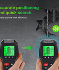 GYZOUKA 5 in 1 Wall Scanner Detector Stud Finder for Hanging Shelves displaying measurement screen and buttons in use.
