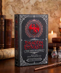 Gothic Fantasy Book Safe With Real Pages And Combo Lock Box, Crimson Dragon Crest Decor, displayed on a wooden desk.