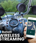 MCBK470B Motorcycle Bluetooth Speaker System With Class D Amplifier 3 Inch Weatherproof Speakers on a bike with phone