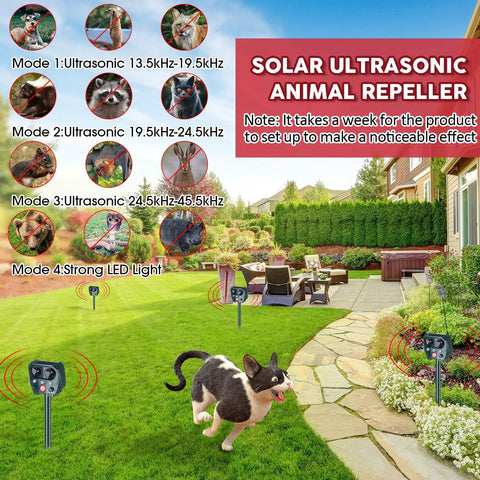 4 Pack Solar Ultrasonic Animal Repellers For Cats, Deer, And Squirrels, Outdoor Garden Yard Orchard Pest Deterrents with spikes