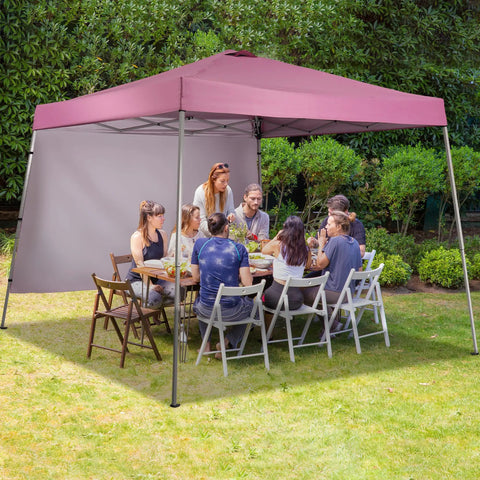 10x10 Ft Pop Up Canopy Tent With Slant Leg Frame Sidewall And Vented Panels Hangout Ready Portable Gazebo Shelter in pink set up in garden