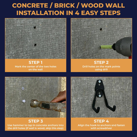 Installation steps for 16 Piece Heavy Duty Garage Storage Hooks Set With Anti Slip Coating Wall Mount Hangers.