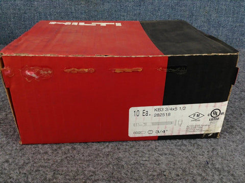 Box of Kwik Bolt Carbon Steel Expansion Anchor KB 3.75 In By 5.5 In 10 Pack Zinc Plated Seismic Ready For Cracked Concrete