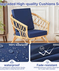 Outdoor Chair Cushions Set Of 4 Waterproof 19X19X3 Inches With Handles And Ties Navy Blue shown on a wicker chair.