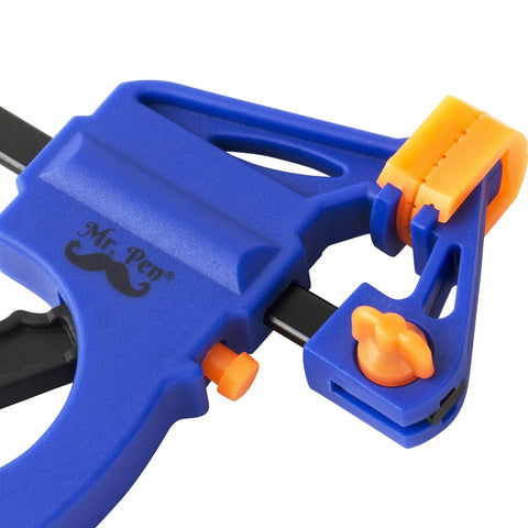 Woodworking Bar Clamps 4 Inch Set of 2 Quick Release One Handed Clamps With Hardened Steel Bar And Soft PVC Pads For Small DIY Projects 65 Lb Clamping Force Blue
