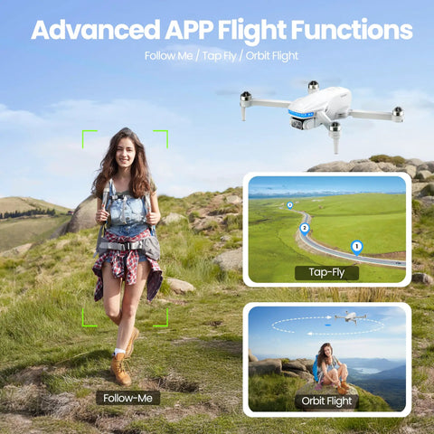 GPS Drones With 4K Camera For Grownups Brushless FPV Drone With Auto Return Follow Me Tap Fly Circle Fly Under 249G showcasing flight modes.