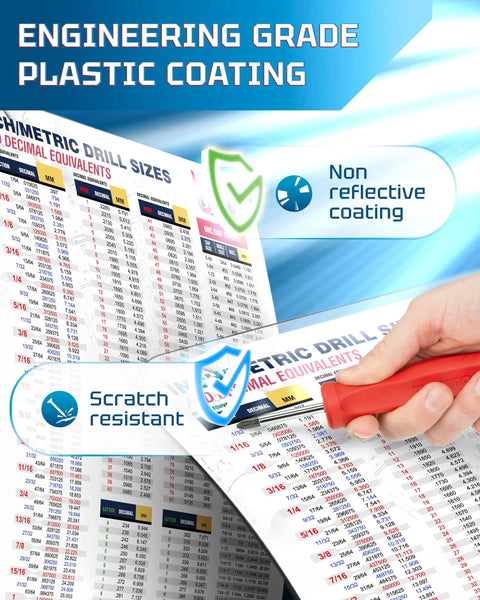 No Mess 11X17 Magnetic Tap Drill Chart Loaded With Inch And Metric Threads, Decimals, Letter Number Fractional Bits, CNC Machinist Cheat Sheet For Quick Garage Fixes, Toolbox Access And Shop Grind, showcasing engineering grade plastic coating.