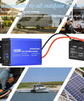 Pure Sine Wave Inverter DC 12V To AC 110V 1000W Rated 2000W Surge during outdoor use, charging devices with LCD display.