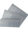 Premium 16 Gauge Galvanized Finish Nails Featuring Sharp Chisel Points And Adhesive Collation For No Sweat Assembly Ideal For Smooth Carpentry And Fine Trim Jobs Reliable 900 Piece Size Assortment in three packs viewed from above.
