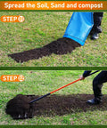Using Stainless Steel Leveling Rake With 78 Inch Adjustable Handle to spread soil on lawn step-by-step.