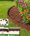 Landscape Edging Kit No Dig Garden Border 40 Foot Long 3 Inch Tall Brown Polymer Edging shown with flowers and mulch