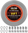 Outdoor Deck Railing Wire Rope Kit Fifty Feet Of Three Sixteenths Inch Type 316 Stainless Steel Cable With Clamps Thimbles And Crimping Sleeves 7x19 Strand 3700 Pounds Breaking Strength Marine Grade For DIY Projects