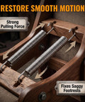 Built Tough Two Pack Heavy Gauge Steel Tension Springs designed for exact seven inch hook to hook recliner mechanism, showing strong pulling force.