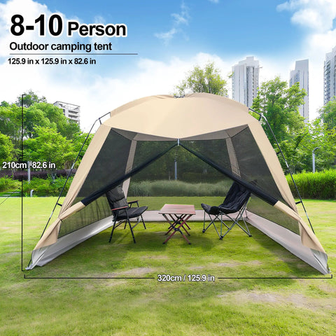 12 X 12 Ft Camping Screen Tent For 8 To 10 People, Easy Setup Mosquito Net Canopy in backyard setting