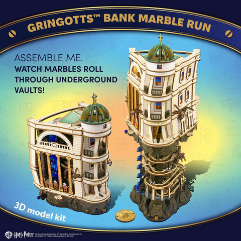 Gringotts Bank Marble Run 3D Wooden Puzzle For Adults Includes Continuous Marble Action Secret Vault System Mechanical Model Kit DIY Building Craft Brain Teaser Collectible Book Design Must Have, 3D model kit box art