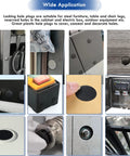 250 Piece Nylon Hole Plugs Set In 8 Sizes installed in various furniture and panel applications, showing versatility and fit.