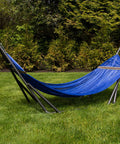 Heavy Duty Outdoor Hammock With Collapsible Steel Stand And Carrying Case, On The Go And Adjustable, Holds Up To 450 Lb Capacity, Navy Foldable Hammock Set For Camping Beach Patio